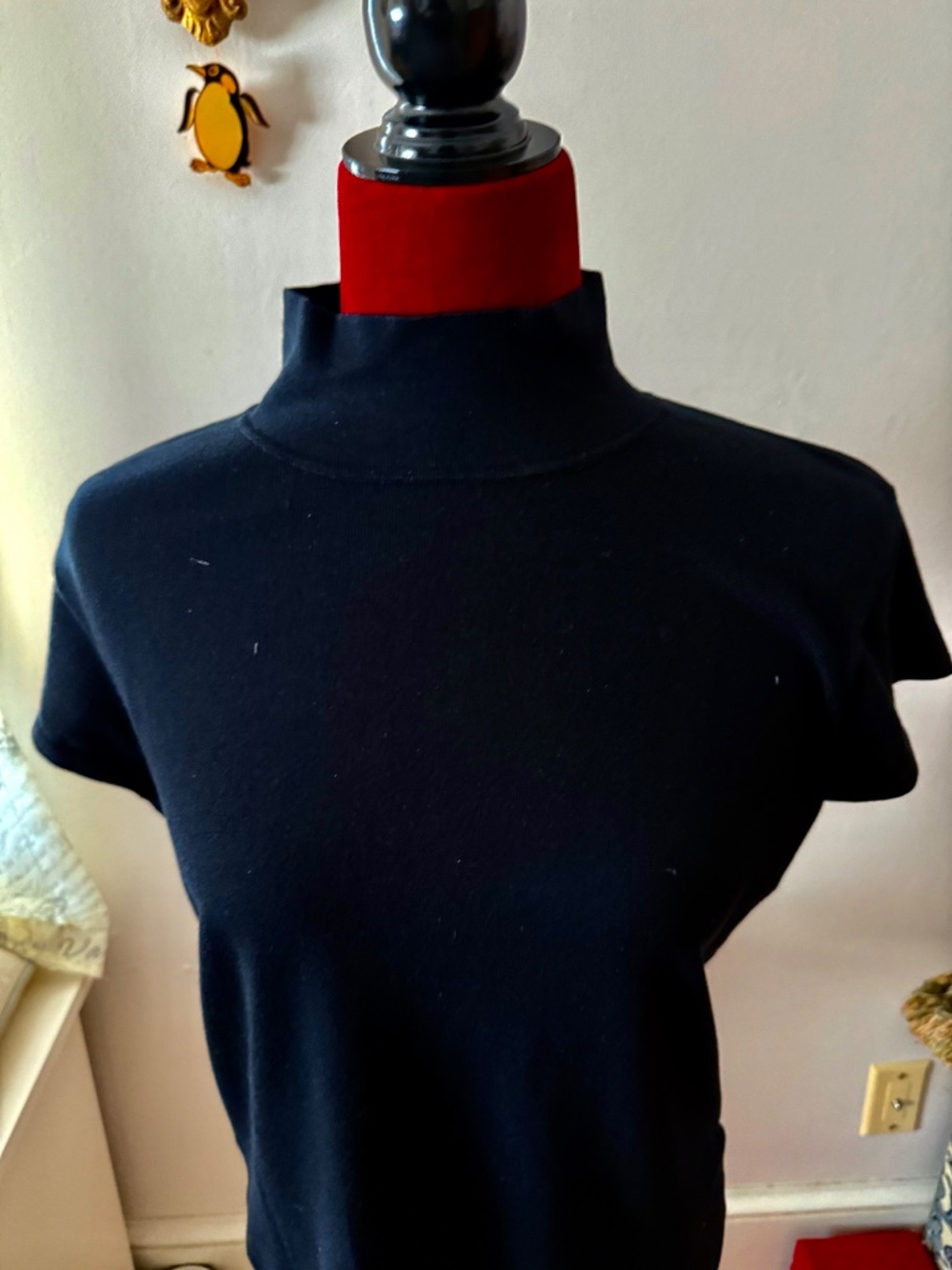 Alfani Black high neck short sleeves Wms top size L